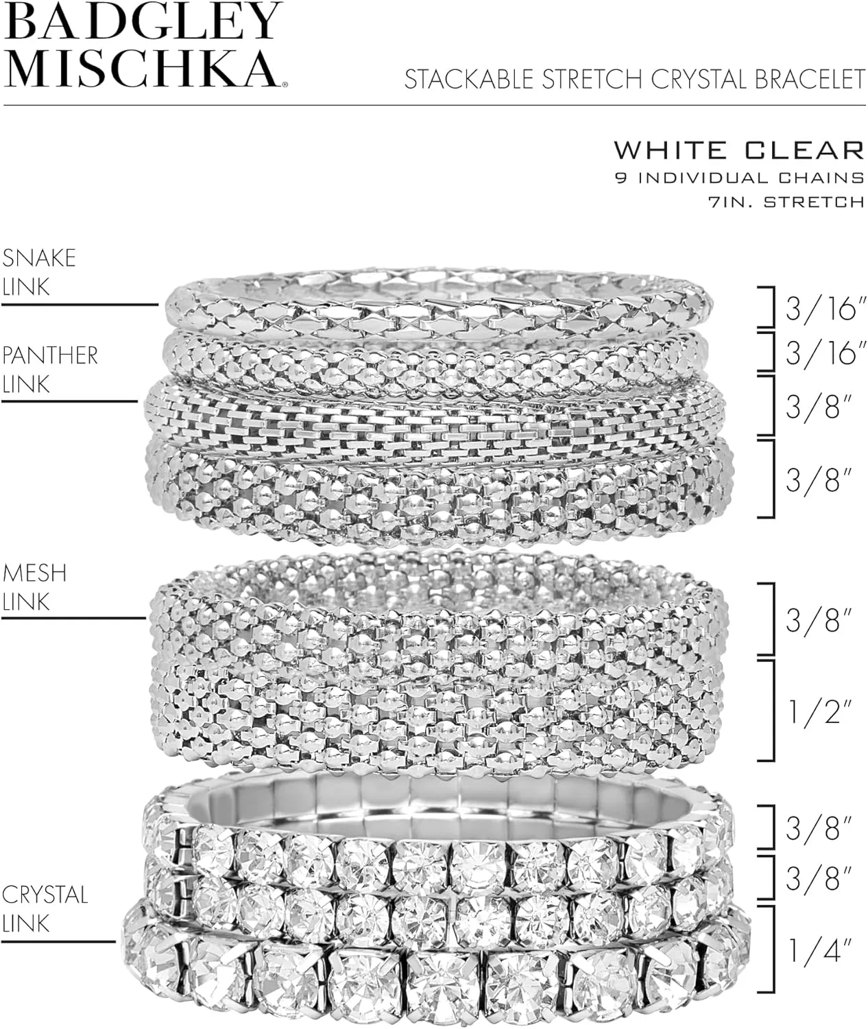 Badgley Mischka Women's Bracelet - Stackable Stretch Layered Crystal Snake Panther Link Mesh Bangle Tennis Bracelet
