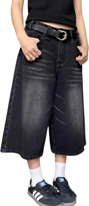 Baggy Jorts Y2k Men Hip Hop Jeans Shorts Gothic Denim Shorts Long Jorts Grunge Skater Shorts Streetwear