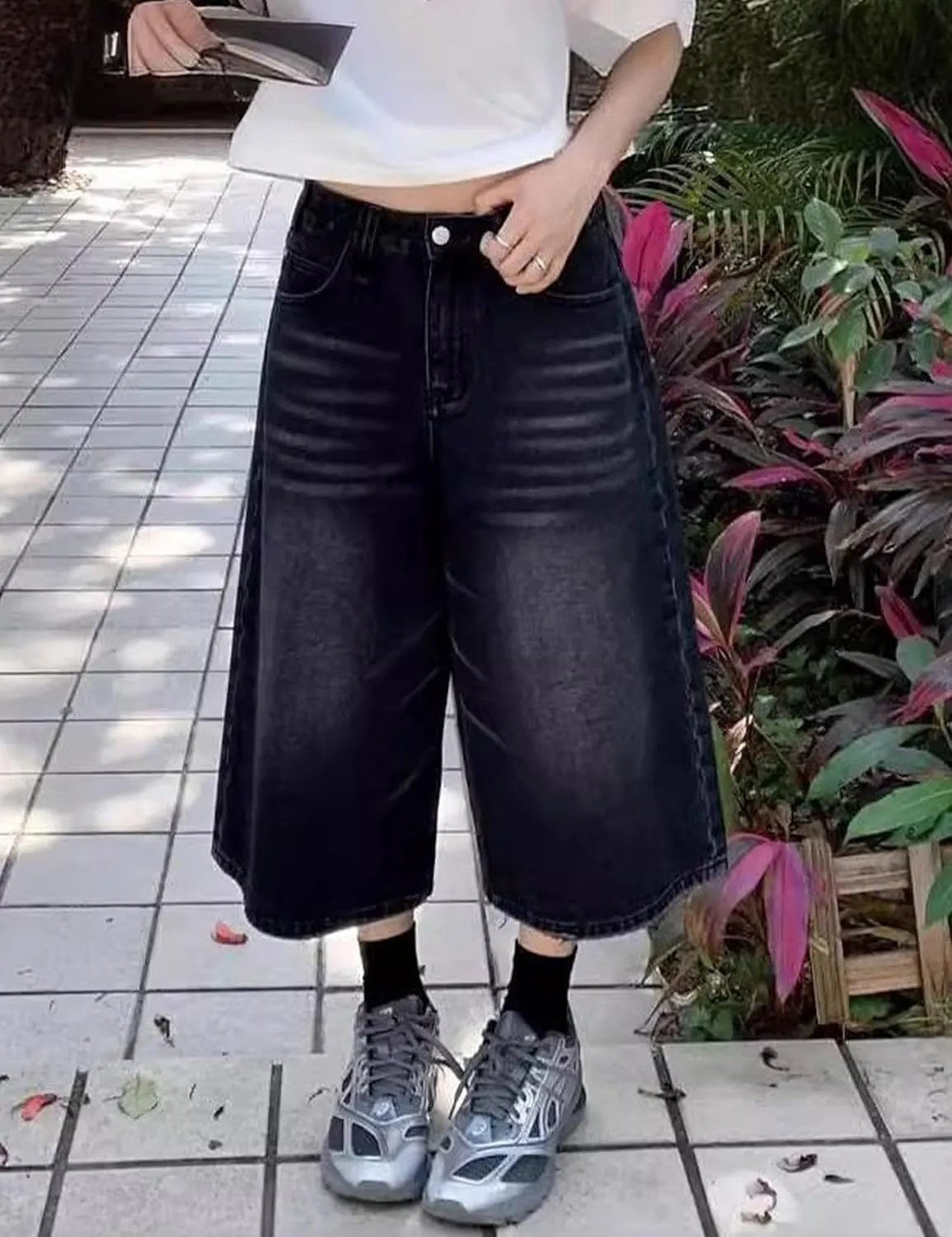 Baggy Jorts Y2k Men Hip Hop Jeans Shorts Gothic Denim Shorts Long Jorts Grunge Skater Shorts Streetwear