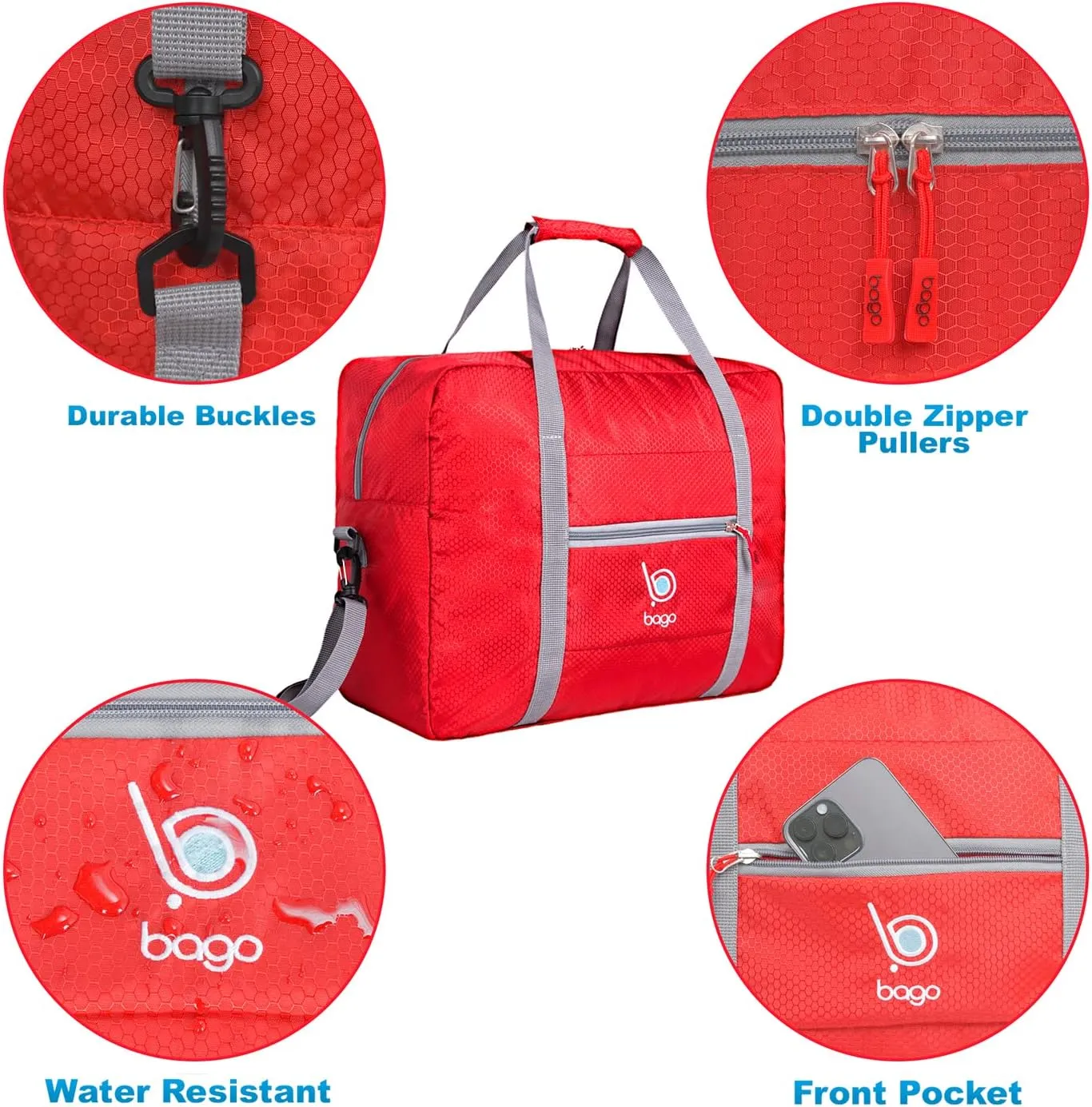 Bago Personal Item Travel Bag For Airlines - Fits As 18x14x8 inches Travel Bag Spirit & Frontier Airlines - Foldable Duffle Bag For Travel - Personal Item Bag Small Carry On Bag For Air Travel