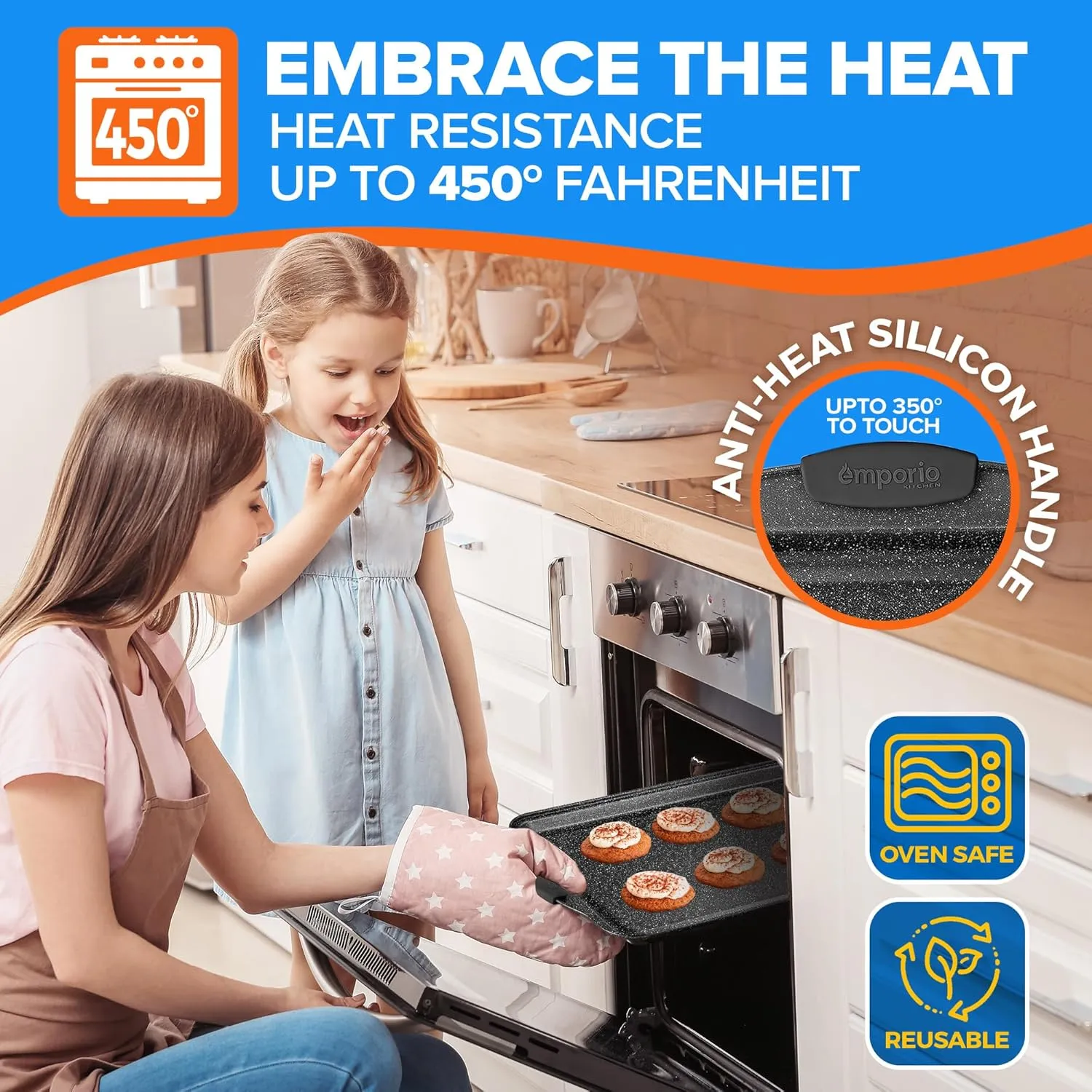 Baking Pan Set - Nonstick Coating, Carbon Steel Bakeware Sets with Gray Silicone Handles, PFOA, PFOS, PTFE Free, Recipe Booklet Included, Oven Safe Tray (Up To 450° F), Set of 8 - Gray