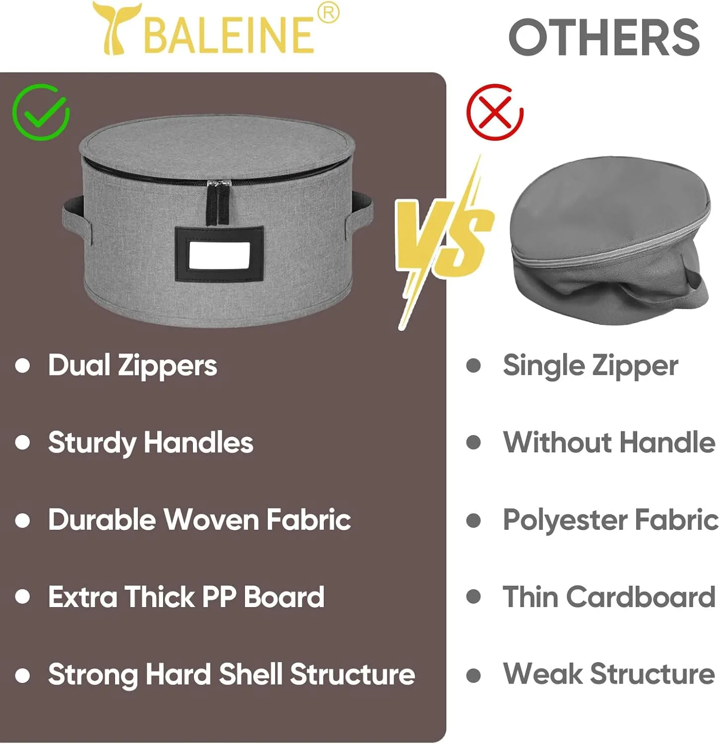 BALEINE China Storage Containers, Hard Shell Case for Organizing, Stackable Moving Storage Box with Felt Plate Dividers for Dishes, Glasses, Mugs (Plate Set)