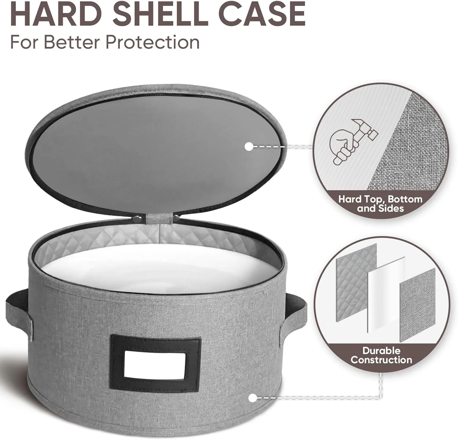 BALEINE China Storage Containers, Hard Shell Case for Organizing, Stackable Moving Storage Box with Felt Plate Dividers for Dishes, Glasses, Mugs (Plate Set)