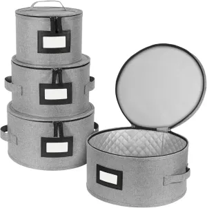 BALEINE China Storage Containers, Hard Shell Case for Organizing, Stackable Moving Storage Box with Felt Plate Dividers for Dishes, Glasses, Mugs (Plate Set)