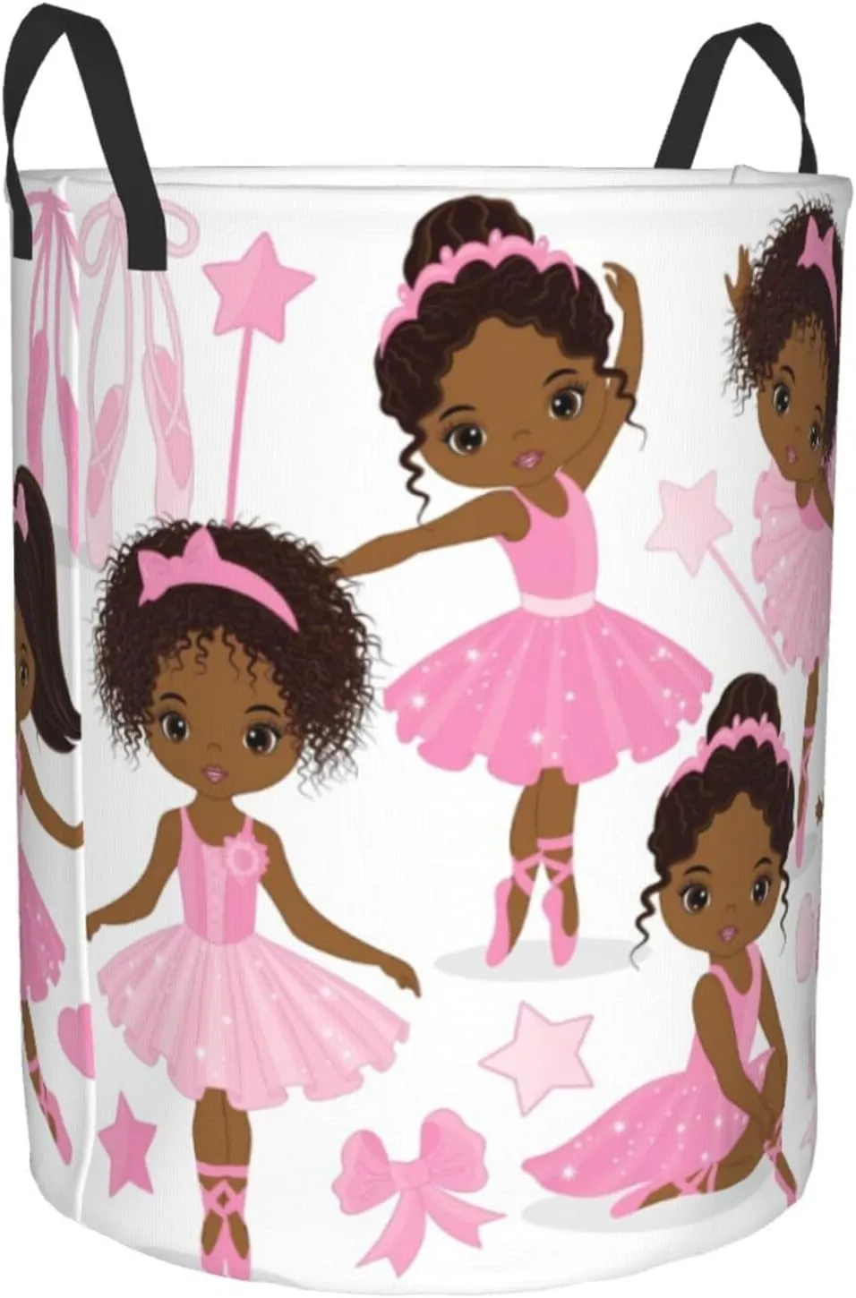 Ballerina Girls Ballet Dancers Laundry Basket Waterproof Fabric Foldable Laundry Hamper Circular Durable Dirty Clothes Storage Bag Organizer with Handles for Bedroom Bathroom Dorm Living Room Nursery