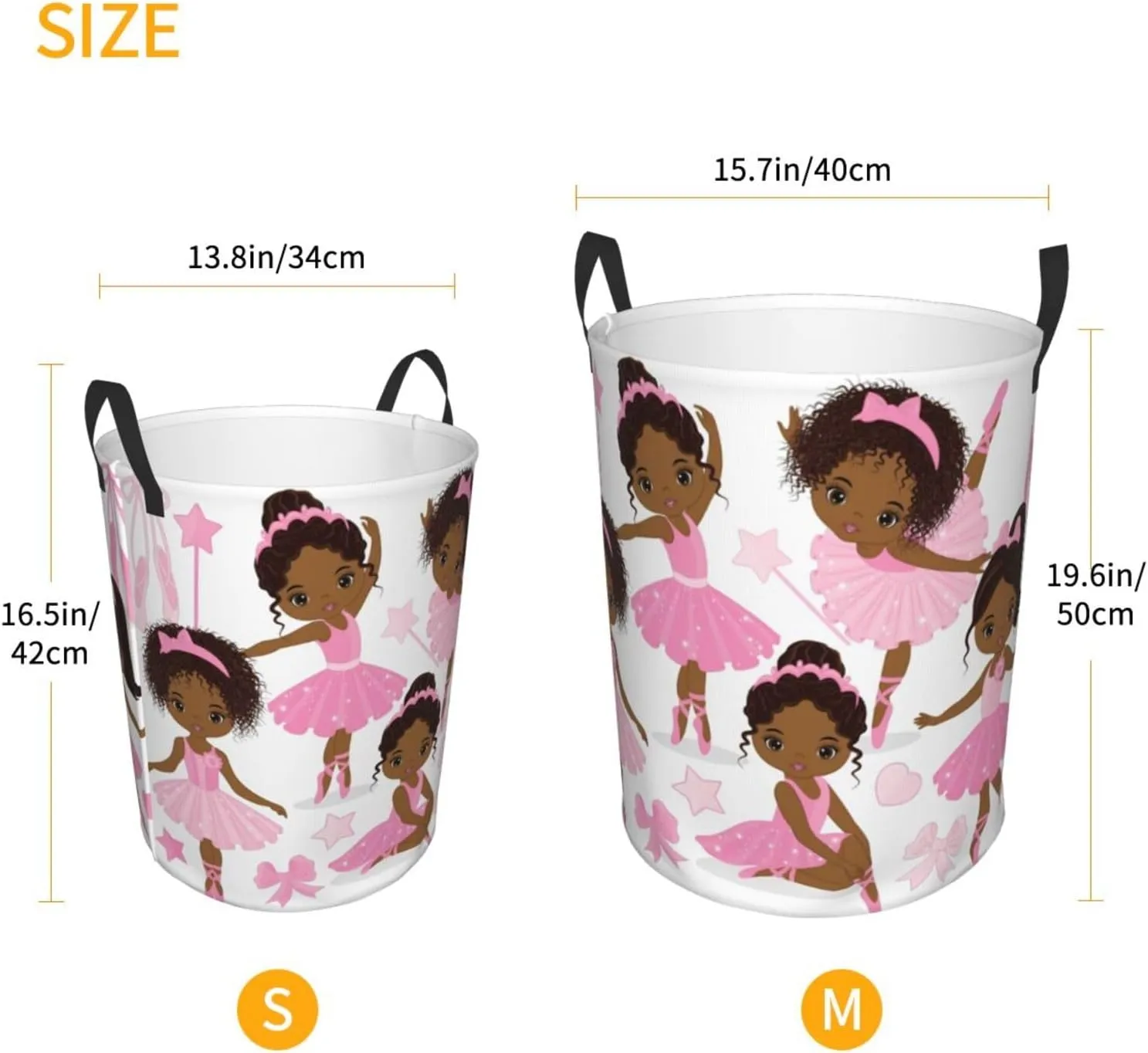 Ballerina Girls Ballet Dancers Laundry Basket Waterproof Fabric Foldable Laundry Hamper Circular Durable Dirty Clothes Storage Bag Organizer with Handles for Bedroom Bathroom Dorm Living Room Nursery