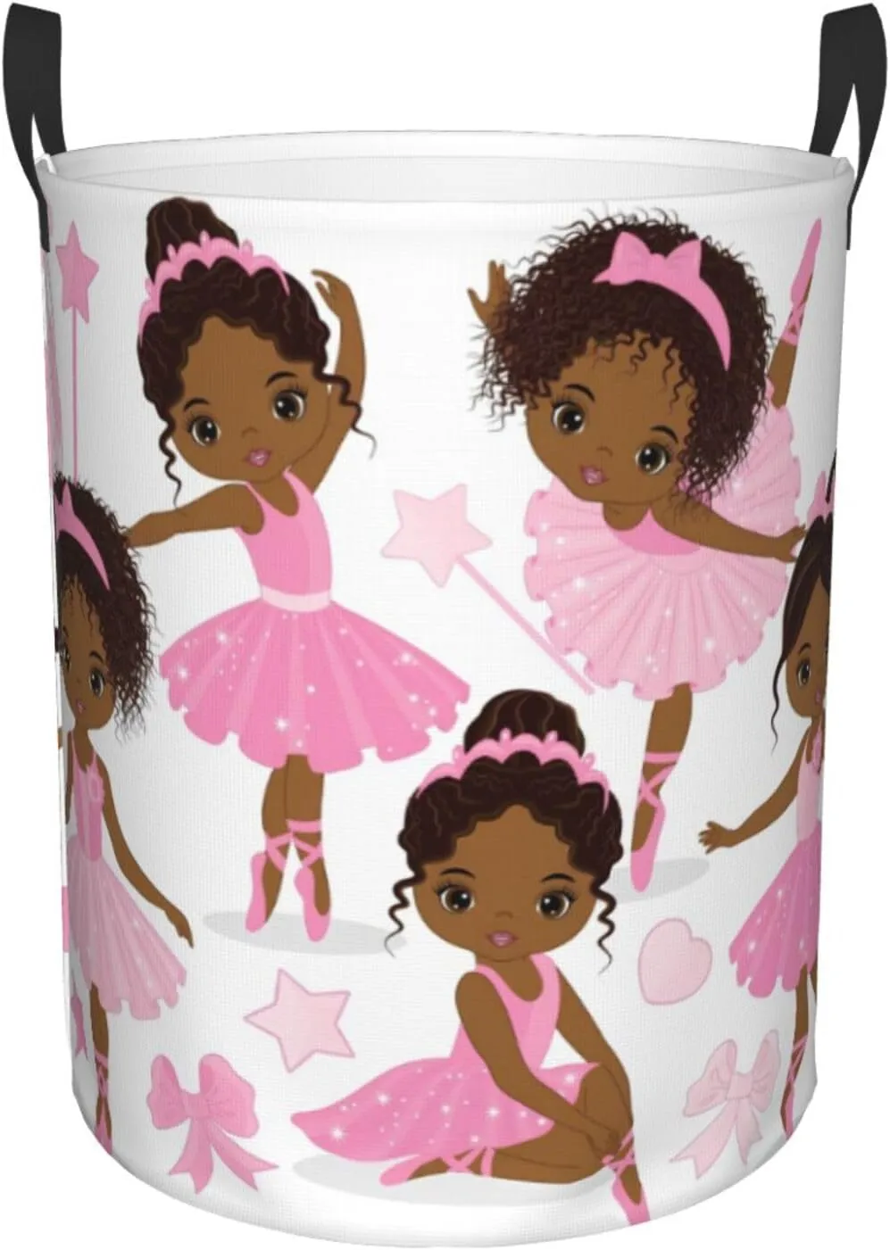Ballerina Girls Ballet Dancers Laundry Basket Waterproof Fabric Foldable Laundry Hamper Circular Durable Dirty Clothes Storage Bag Organizer with Handles for Bedroom Bathroom Dorm Living Room Nursery