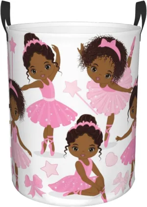 Ballerina Girls Ballet Dancers Laundry Basket Waterproof Fabric Foldable Laundry Hamper Circular Durable Dirty Clothes Storage Bag Organizer with Handles for Bedroom Bathroom Dorm Living Room Nursery
