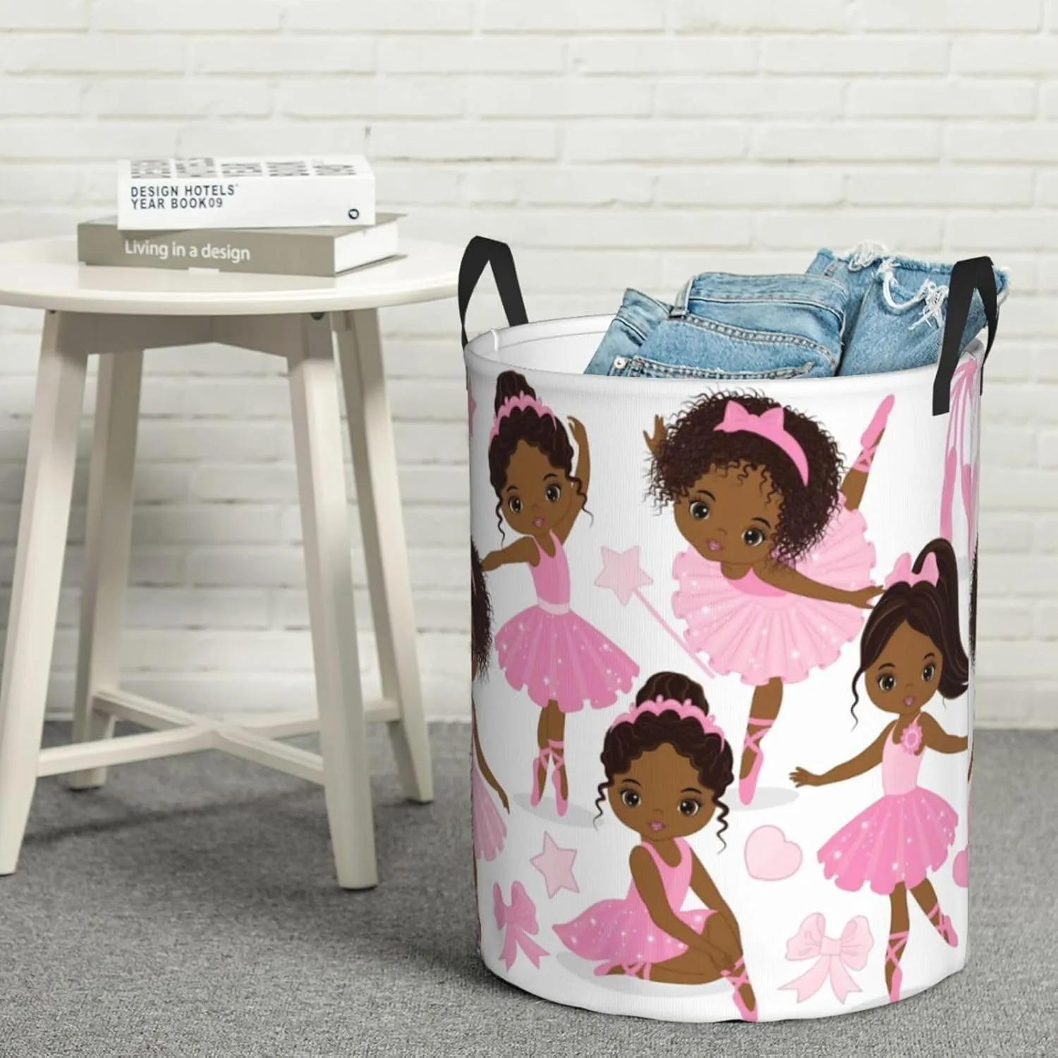 Ballerina Girls Ballet Dancers Laundry Basket Waterproof Fabric Foldable Laundry Hamper Circular Durable Dirty Clothes Storage Bag Organizer with Handles for Bedroom Bathroom Dorm Living Room Nursery