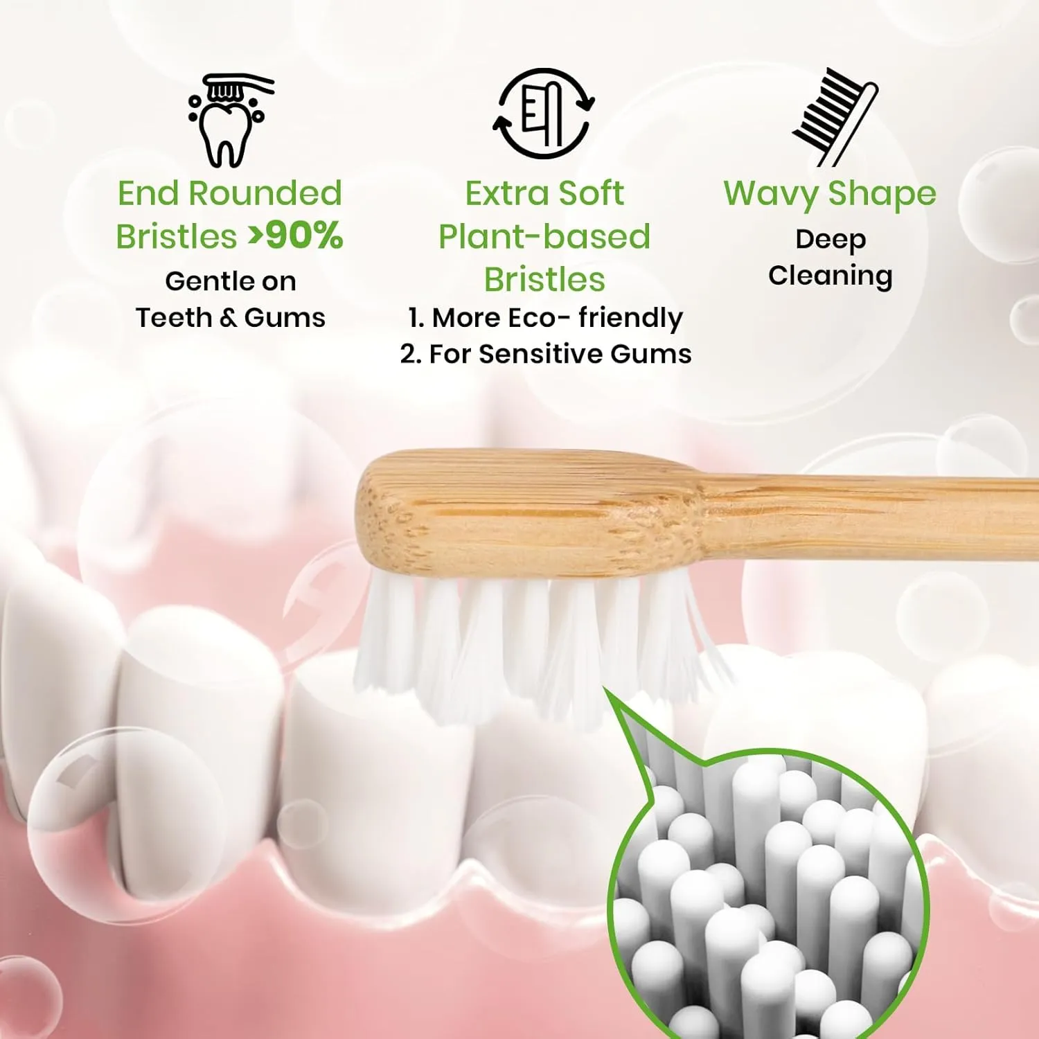 Bamboo Toothbrush Heads Compatible with AquaSonic, Extra Soft Castor-Oil Bristles for Sensitive Teeth, Eco-Friendly & Gentle Cleaning