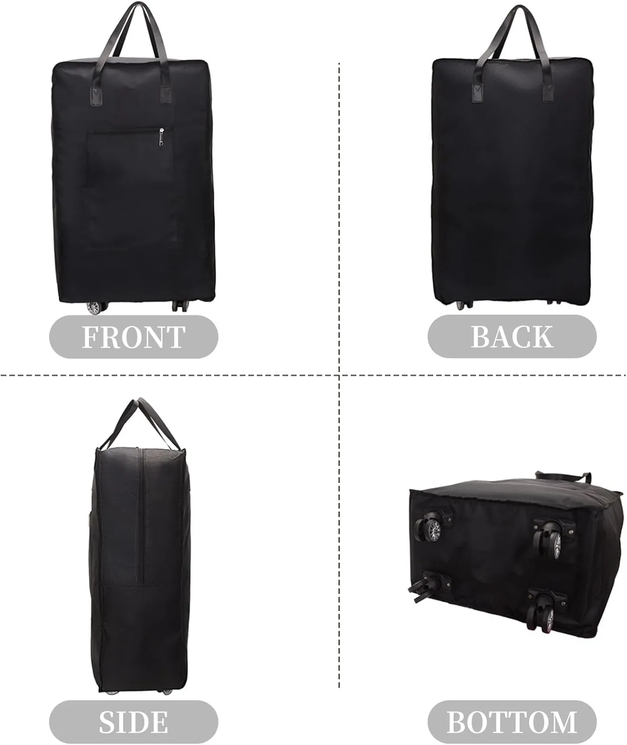 Barsine Foldable Duffel Bag with Wheels - Rolling Duffle Bag Luggage Carry On - Lightweight Suitcase, Black, 22in
