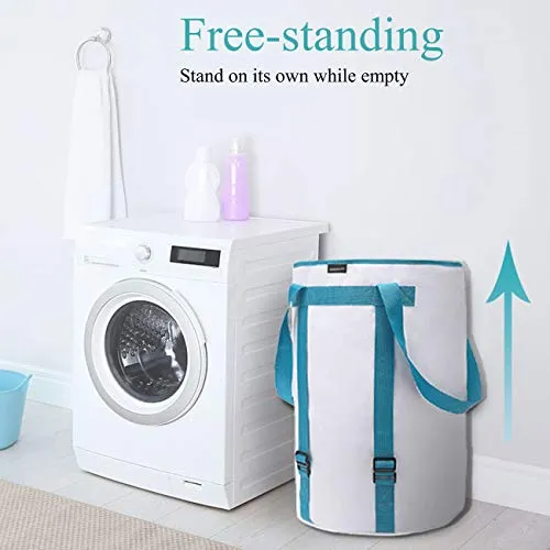 BASICPOWER Large Laundry Basket Foldable Laundry Bag Backpack, Water-Proof Storage Hamper with Adjustable Strap and Drawstring Closure Lid