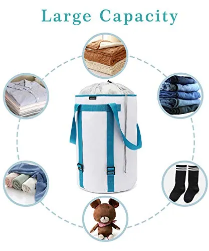 BASICPOWER Large Laundry Basket Foldable Laundry Bag Backpack, Water-Proof Storage Hamper with Adjustable Strap and Drawstring Closure Lid