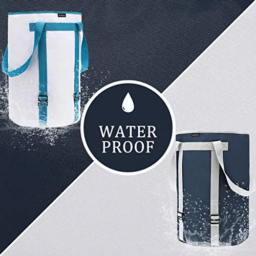 BASICPOWER Large Laundry Basket Foldable Laundry Bag Backpack, Water-Proof Storage Hamper with Adjustable Strap and Drawstring Closure Lid