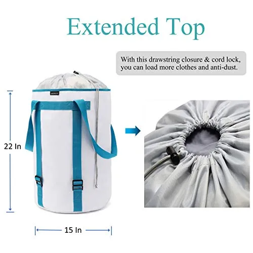BASICPOWER Large Laundry Basket Foldable Laundry Bag Backpack, Water-Proof Storage Hamper with Adjustable Strap and Drawstring Closure Lid