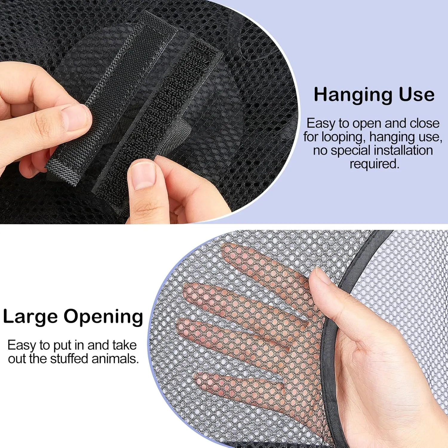 Basumee Stuffed Animals Net or Hammock 2 Pcs Stuffed Animals Storage Toy Net Hammock for Plushies Storage Organizer Mesh Kids Girls Room Decor, Black, 5 Tiers