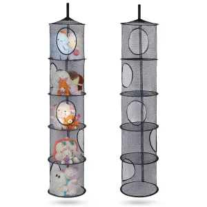 Basumee Stuffed Animals Net or Hammock 2 Pcs Stuffed Animals Storage Toy Net Hammock for Plushies Storage Organizer Mesh Kids Girls Room Decor, Black, 5 Tiers
