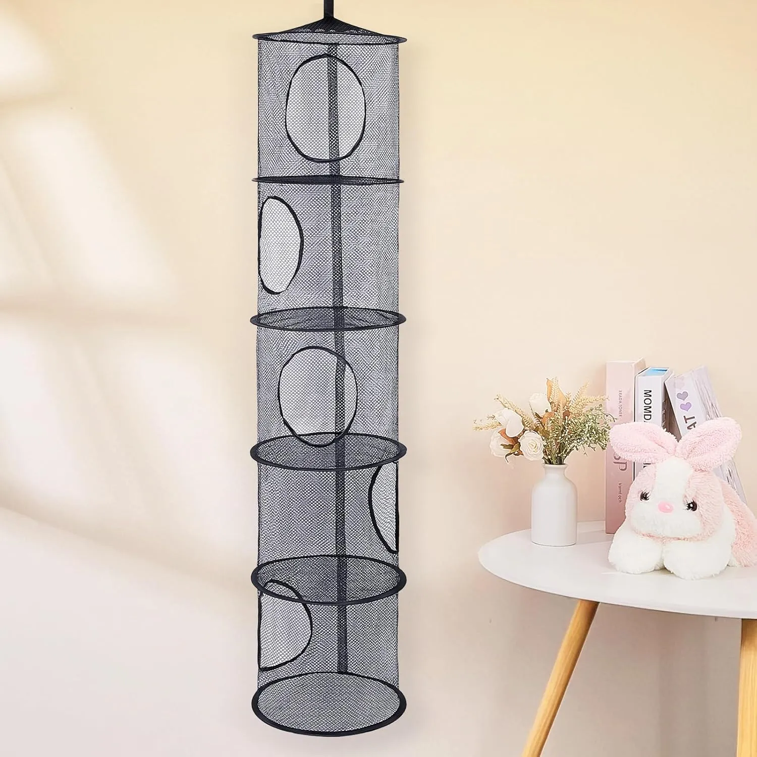 Basumee Stuffed Animals Net or Hammock 2 Pcs Stuffed Animals Storage Toy Net Hammock for Plushies Storage Organizer Mesh Kids Girls Room Decor, Black, 5 Tiers