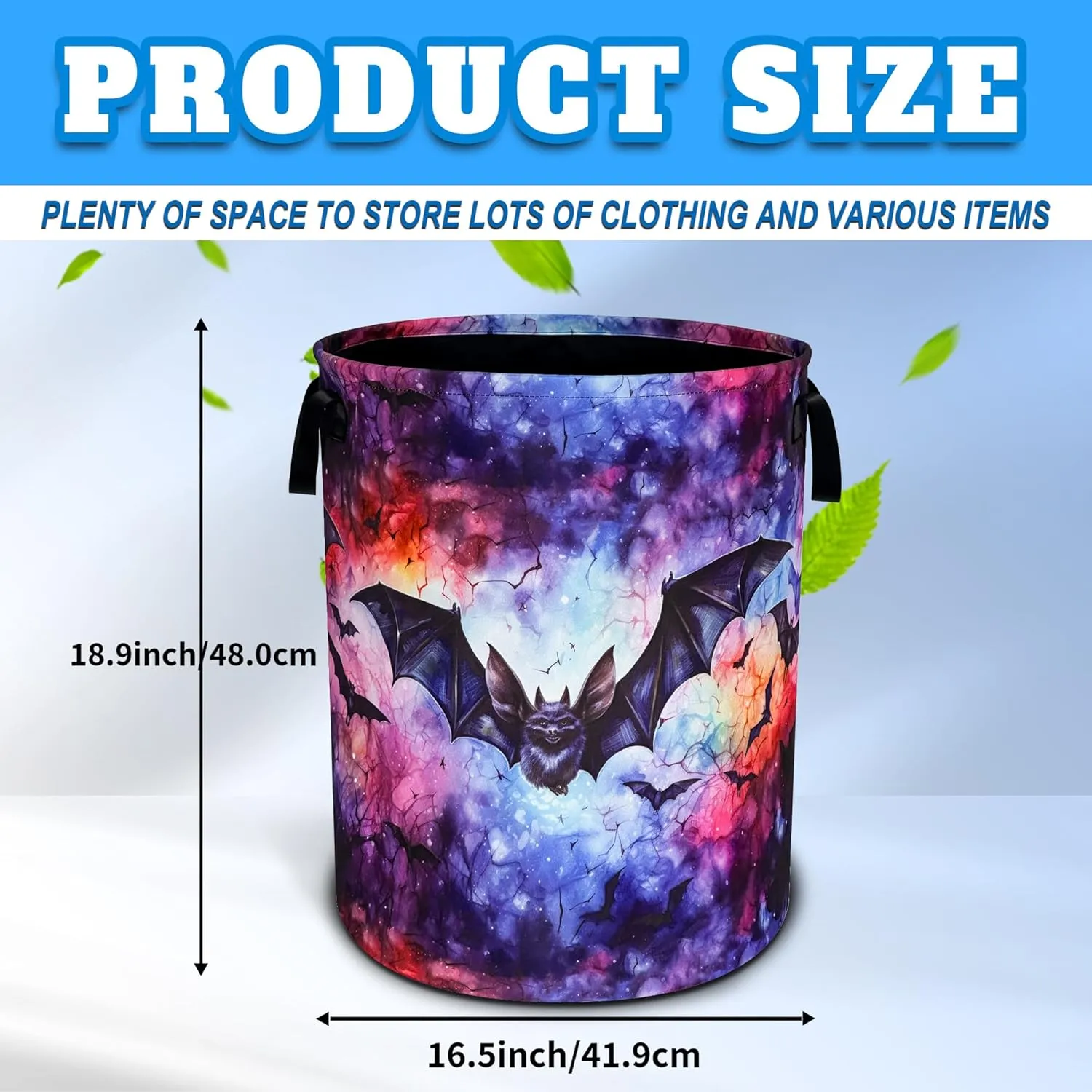 Bat Laundry Basket Oxford Cloth Funny Gothic Laundry Hamper With Handle Foldable Portable Clothes Storage Basket 18.9 X 16.5 In Storage Bag For Laundry Room/Bathroom/Bedroom/Dormitories