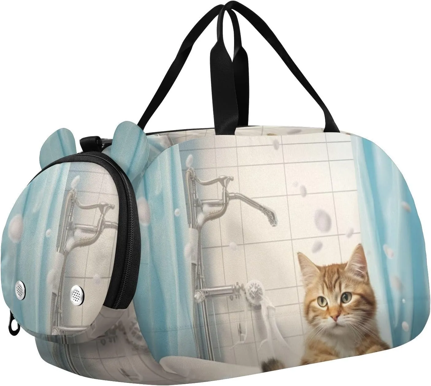 Bathroom Cat Duffle Bag for Girl, Sports Duffle Gym Bags with Shoe Compartment, Personalized Overnight Bag Travel Weekender for Kids