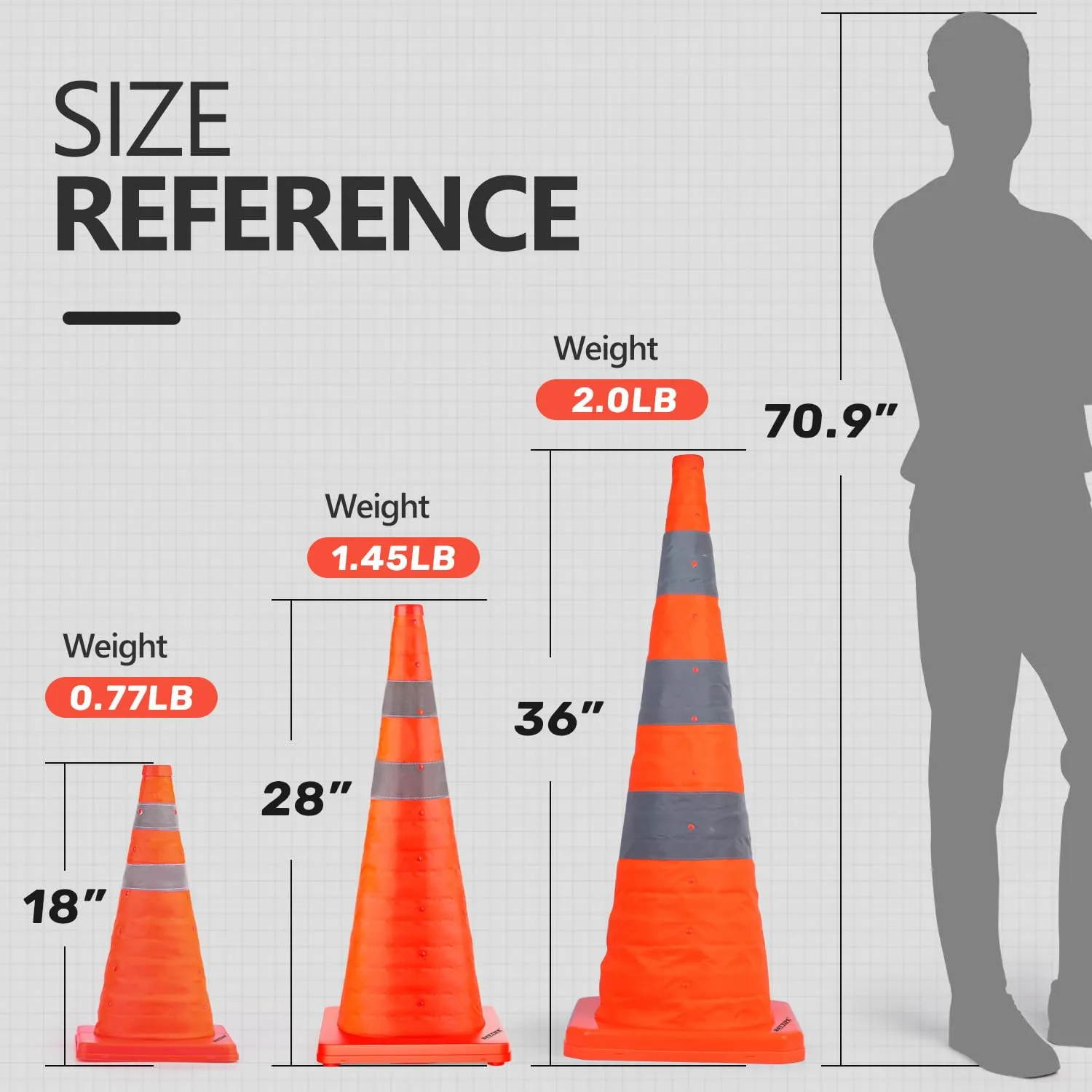 BATTIFE [4 Pack] 18 Inch Collapsible Traffic Safety Cones, Orange Cones, Multi Purpose Pop-up Cones with Reflective Collar, for Road Parking, Driving Practice