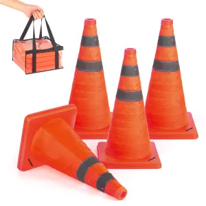 BATTIFE [4 Pack] 18 Inch Collapsible Traffic Safety Cones, Orange Cones, Multi Purpose Pop-up Cones with Reflective Collar, for Road Parking, Driving Practice