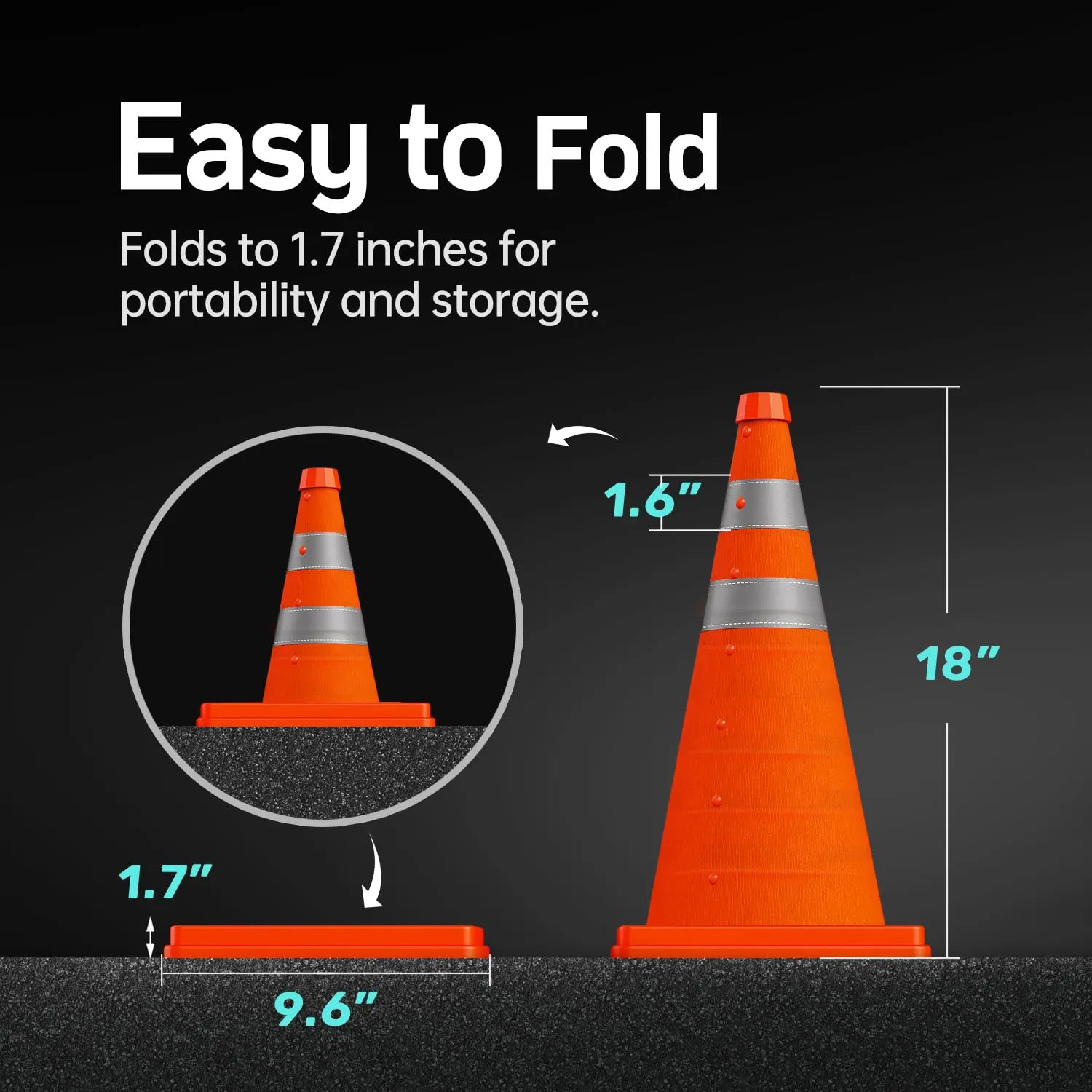 BATTIFE [4 Pack] 18 Inch Collapsible Traffic Safety Cones, Orange Cones, Multi Purpose Pop-up Cones with Reflective Collar, for Road Parking, Driving Practice