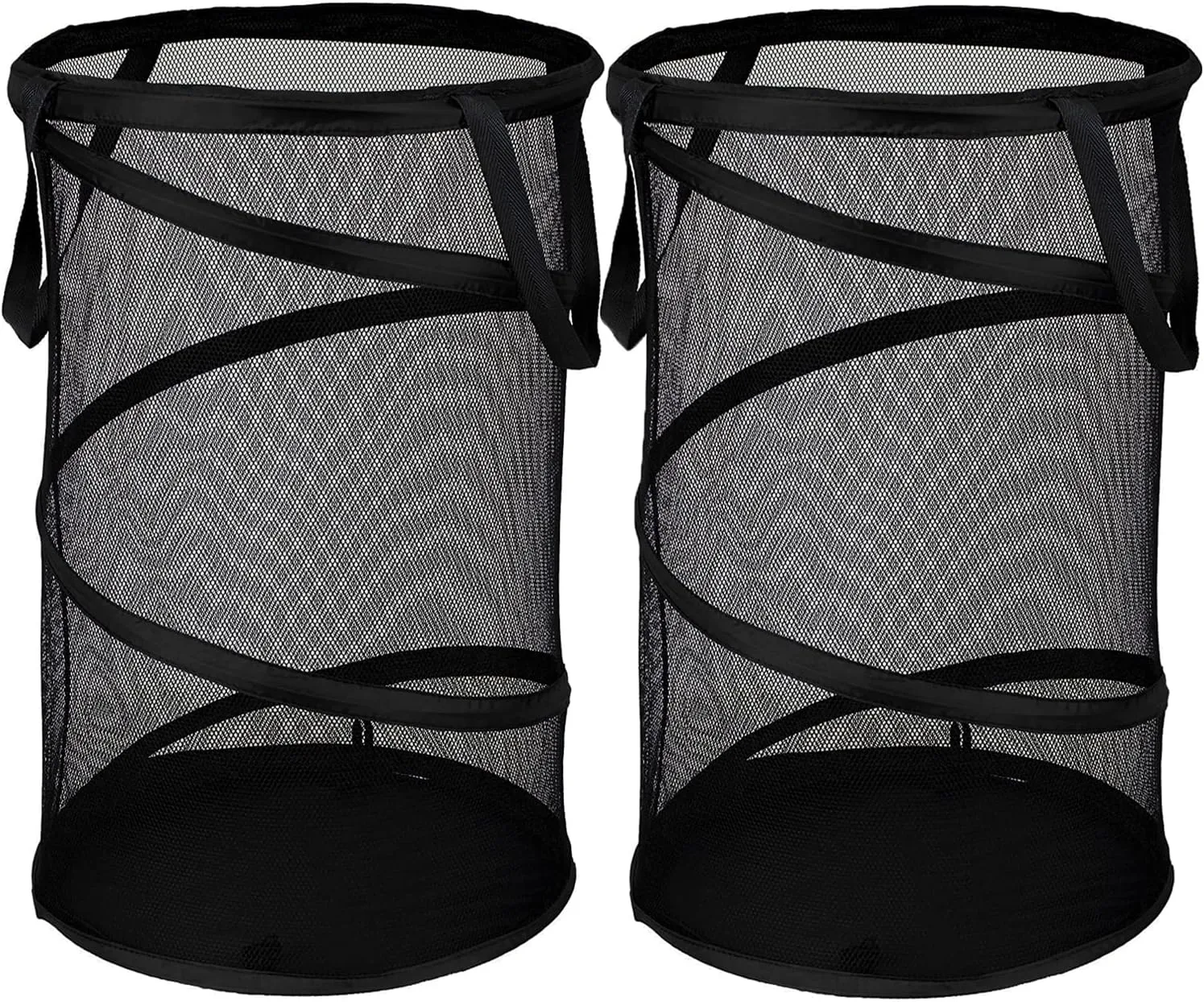 BATTOO 2 Pack Large Collapsible Laundry Basket Foldable Mesh Pop Up Hamper with Handles for Laundry Room, Bathroom, Kids Room, College Dorm, Travel, Storage Organizer Black