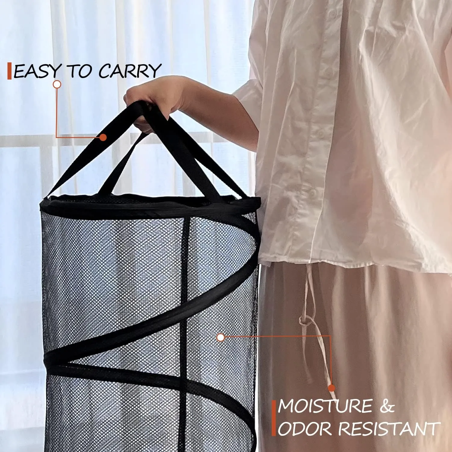 BATTOO 2 Pack Large Collapsible Laundry Basket Foldable Mesh Pop Up Hamper with Handles for Laundry Room, Bathroom, Kids Room, College Dorm, Travel, Storage Organizer Black