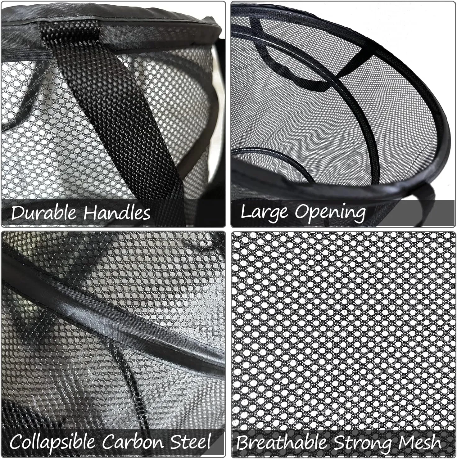 BATTOO 2 Pack Large Collapsible Laundry Basket Foldable Mesh Pop Up Hamper with Handles for Laundry Room, Bathroom, Kids Room, College Dorm, Travel, Storage Organizer Black
