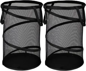 BATTOO 2 Pack Large Collapsible Laundry Basket Foldable Mesh Pop Up Hamper with Handles for Laundry Room, Bathroom, Kids Room, College Dorm, Travel, Storage Organizer Black