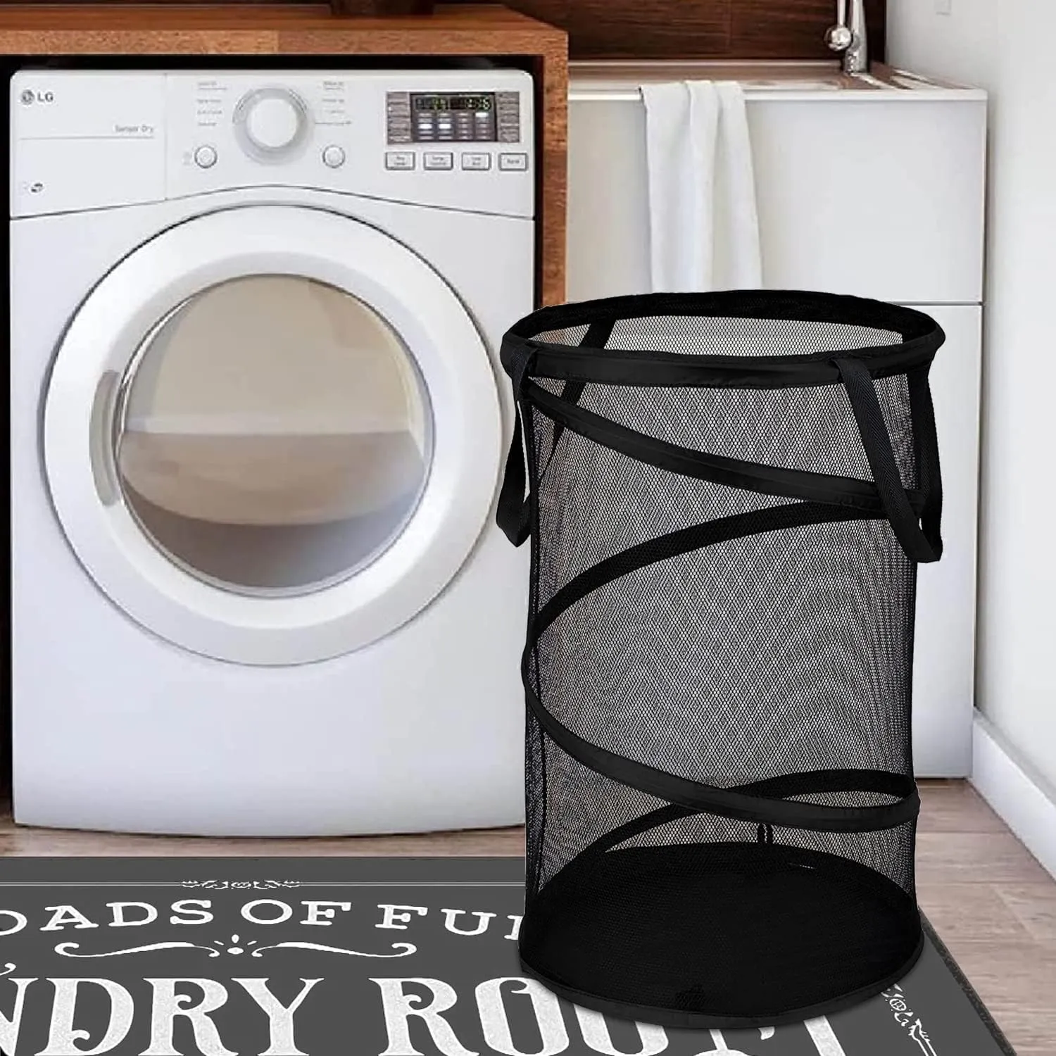 BATTOO 2 Pack Large Collapsible Laundry Basket Foldable Mesh Pop Up Hamper with Handles for Laundry Room, Bathroom, Kids Room, College Dorm, Travel, Storage Organizer Black