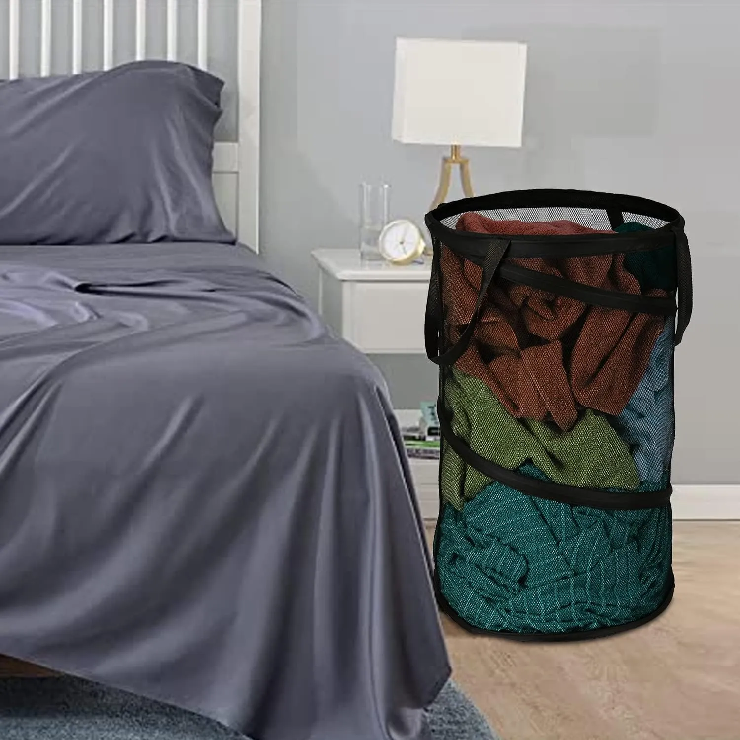 BATTOO 2 Pack Large Collapsible Laundry Basket Foldable Mesh Pop Up Hamper with Handles for Laundry Room, Bathroom, Kids Room, College Dorm, Travel, Storage Organizer Black