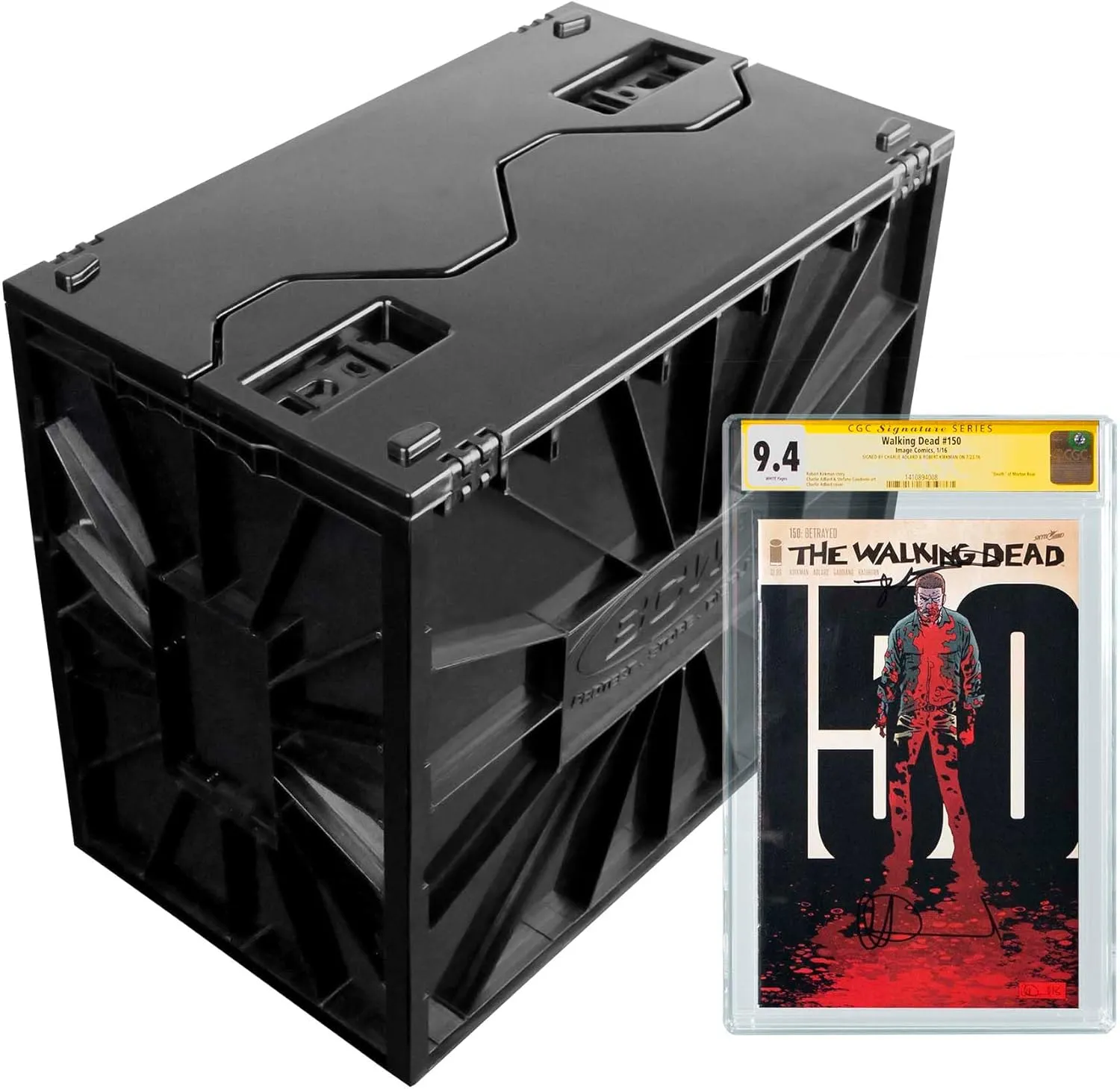 BCW Graded Comic Book Bin - Black 2 Pack | Fits ~30 Graded Slabs | Acid-Free, Stackable Plastic Storage Box with Partition