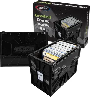 BCW Graded Comic Book Bin - Black 2 Pack | Fits ~30 Graded Slabs | Acid-Free, Stackable Plastic Storage Box with Partition