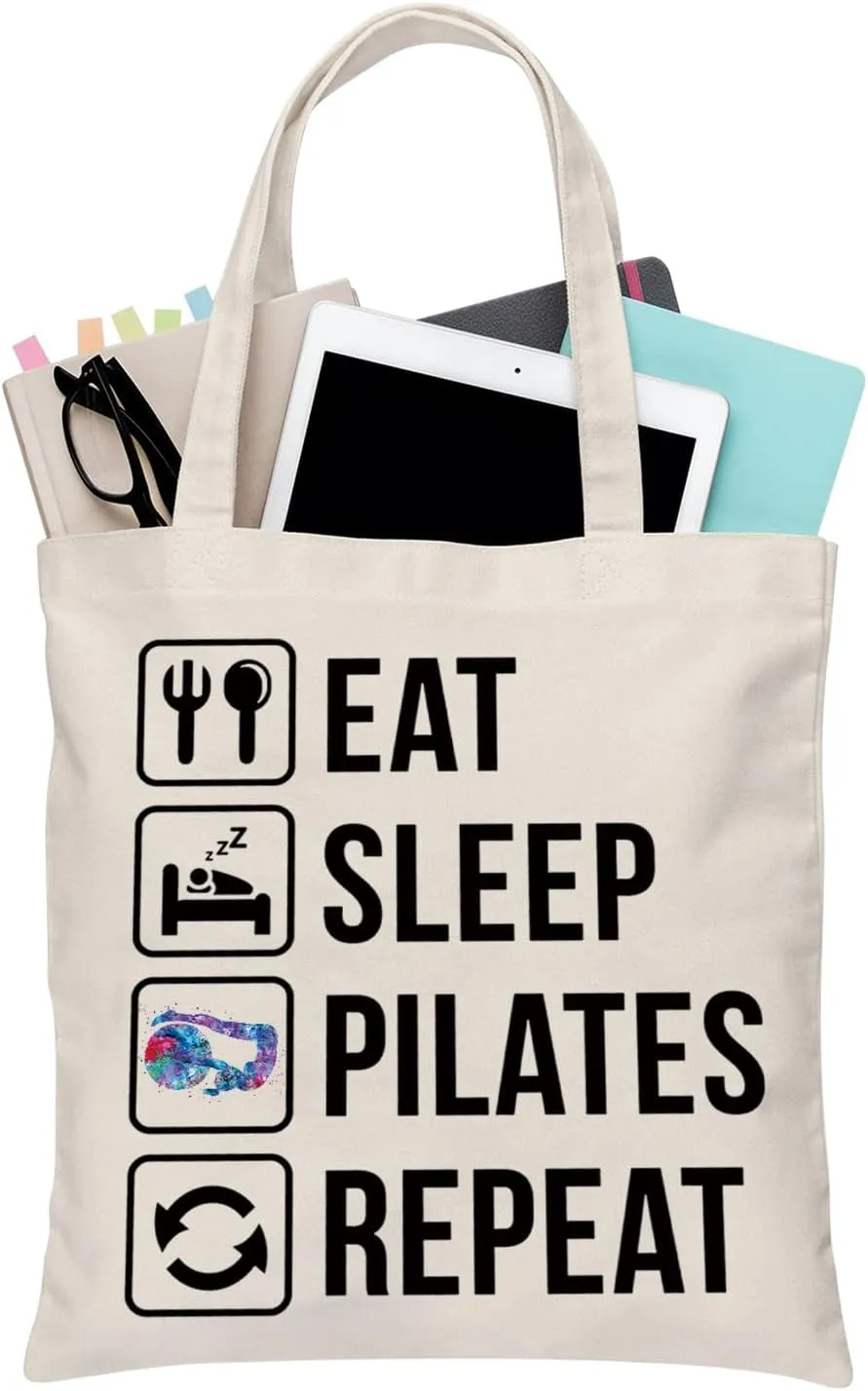 BDPWSS Pilates Tote Bag Pilates Lover Gift Eat Sleep Pilates Repeat Handbag For Pilates Instructor Gift Yoga Meditation Gift