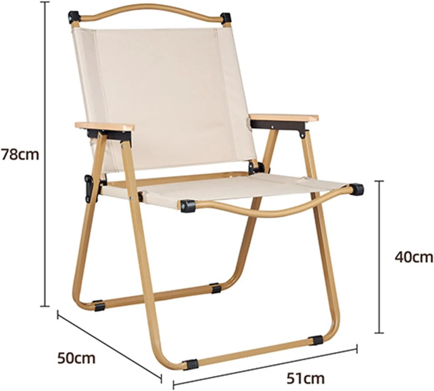 Beach Chair - Portable Reclining Lounger for Tanning - Camping Directors Chair - Heavy Duty Collapsible Chairs for Sports Garden Beach Fishing, 51x41x61cm, Beige