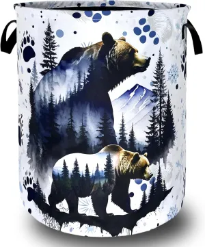 Bear Forest Laundry Basket Animal Bears Laundry Hamper Foldable Oxford Cloth Adventure Funny Tote Bag Clothes Toy Storage Bucket For Bathroom/Laundry Storage/Bedroom 18.9 x 16.5 Inch