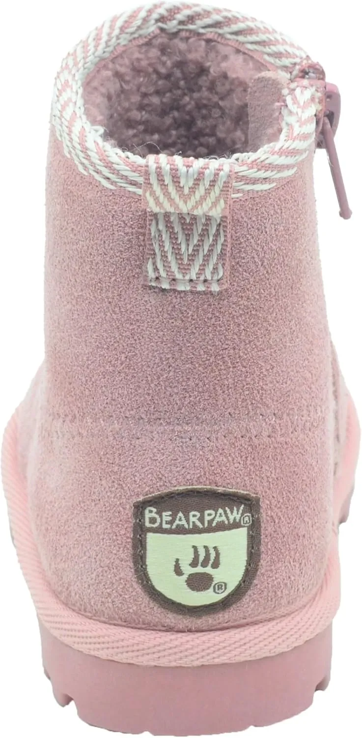 BEARPAW Toddler Winter Bootie with Faux-Fur Lining, Suede Shoes for Indoor and Outdoor, Babies' Soft Ankle Boots with Hard Bottom Soles