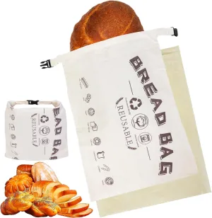 Beeswax Bread Bags for Sourdough - 2 Pack Organic Cotton Eco-Friendly Bread Storage for Homemade Loaves, Baguettes Washable & Durable Food-Grade Linen Generous 13"x17" size (Beige)