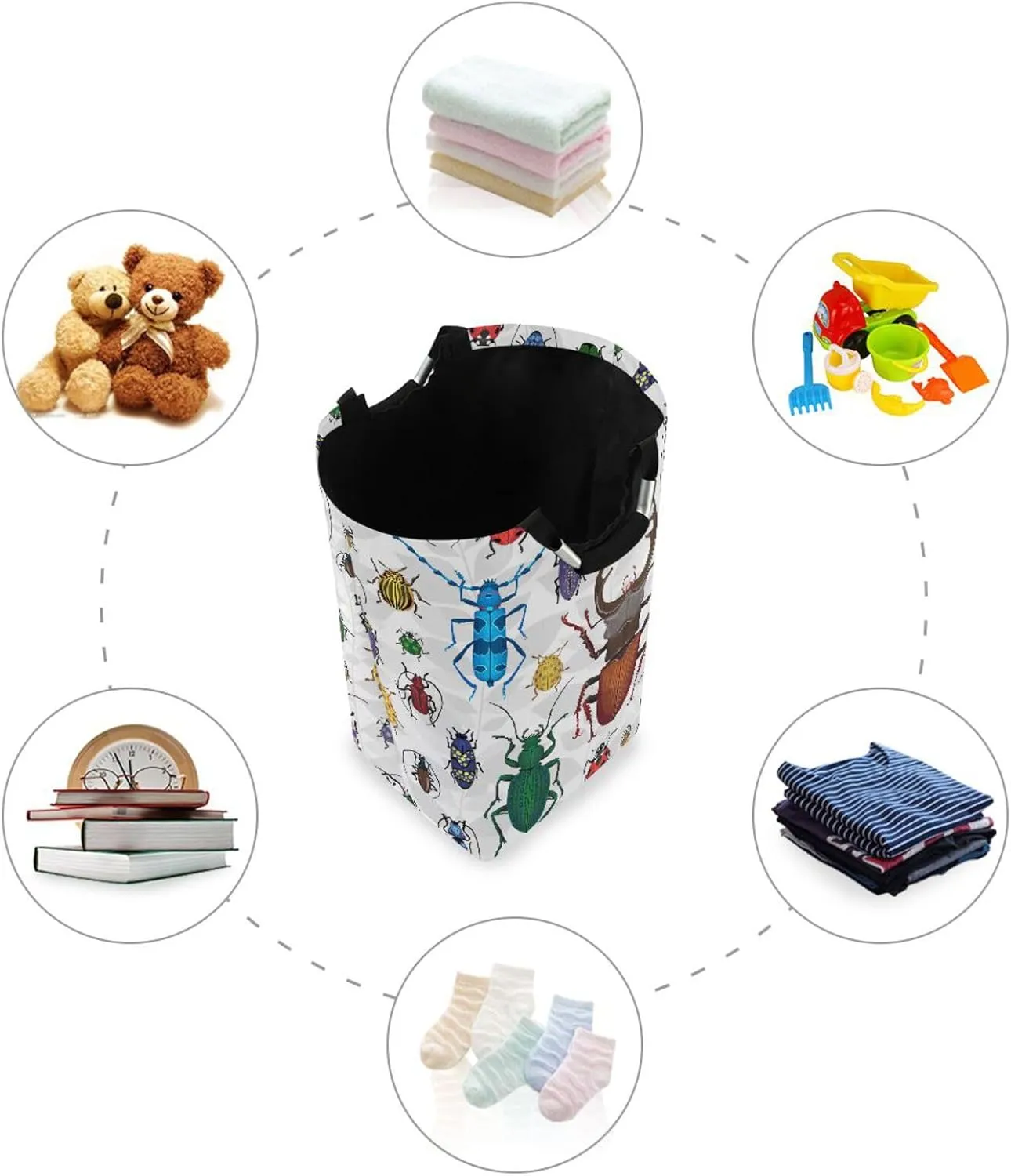 Beetles Colorful Bugs Large Laundry Baskets Washing Hamper Bag Funny Animals Dirty Clothes Storage Bin Toy book Clothing Holder With Handles For Home Bathroom Bedroom 50L