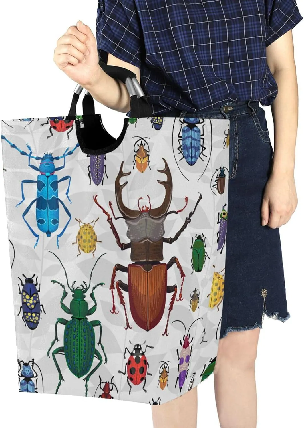 Beetles Colorful Bugs Large Laundry Baskets Washing Hamper Bag Funny Animals Dirty Clothes Storage Bin Toy book Clothing Holder With Handles For Home Bathroom Bedroom 50L