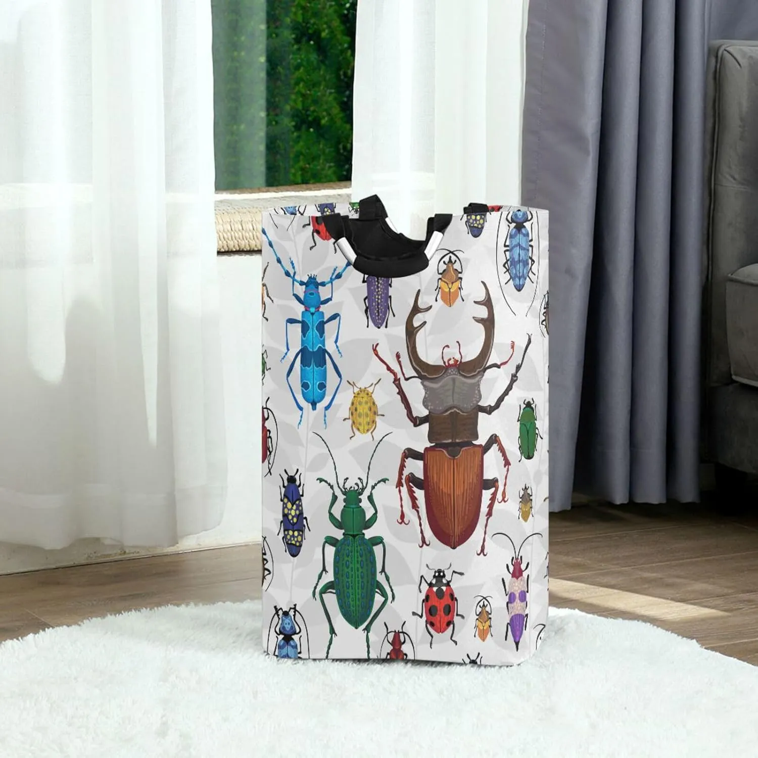 Beetles Colorful Bugs Large Laundry Baskets Washing Hamper Bag Funny Animals Dirty Clothes Storage Bin Toy book Clothing Holder With Handles For Home Bathroom Bedroom 50L