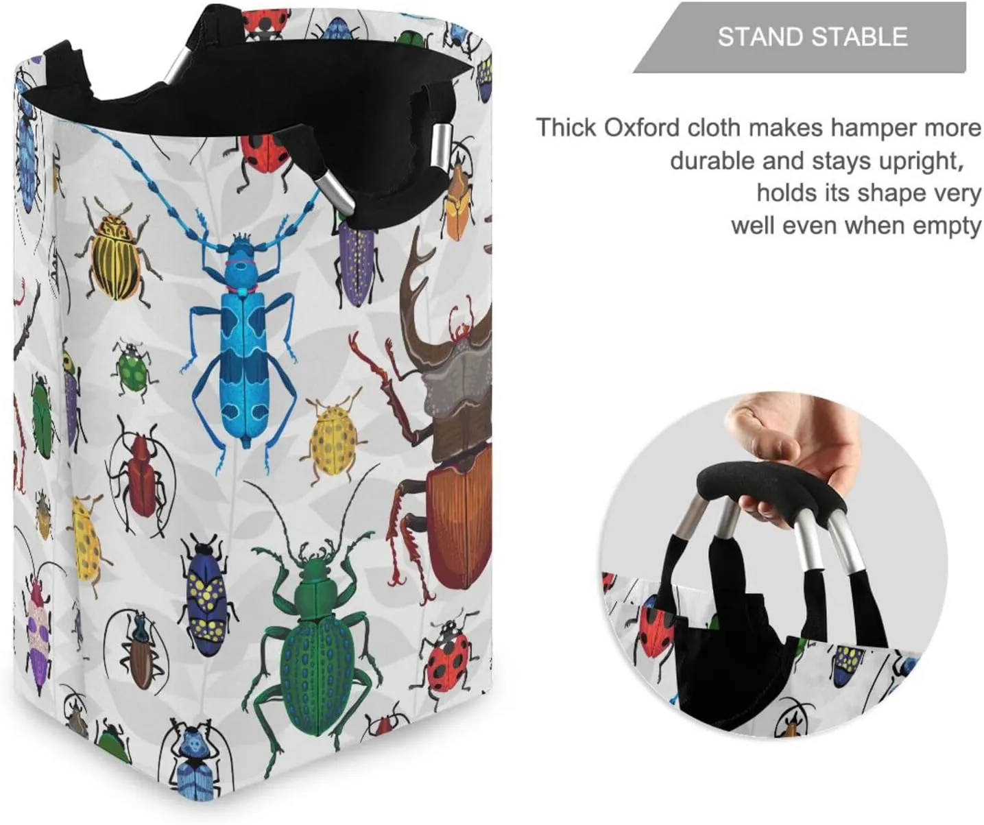 Beetles Colorful Bugs Large Laundry Baskets Washing Hamper Bag Funny Animals Dirty Clothes Storage Bin Toy book Clothing Holder With Handles For Home Bathroom Bedroom 50L