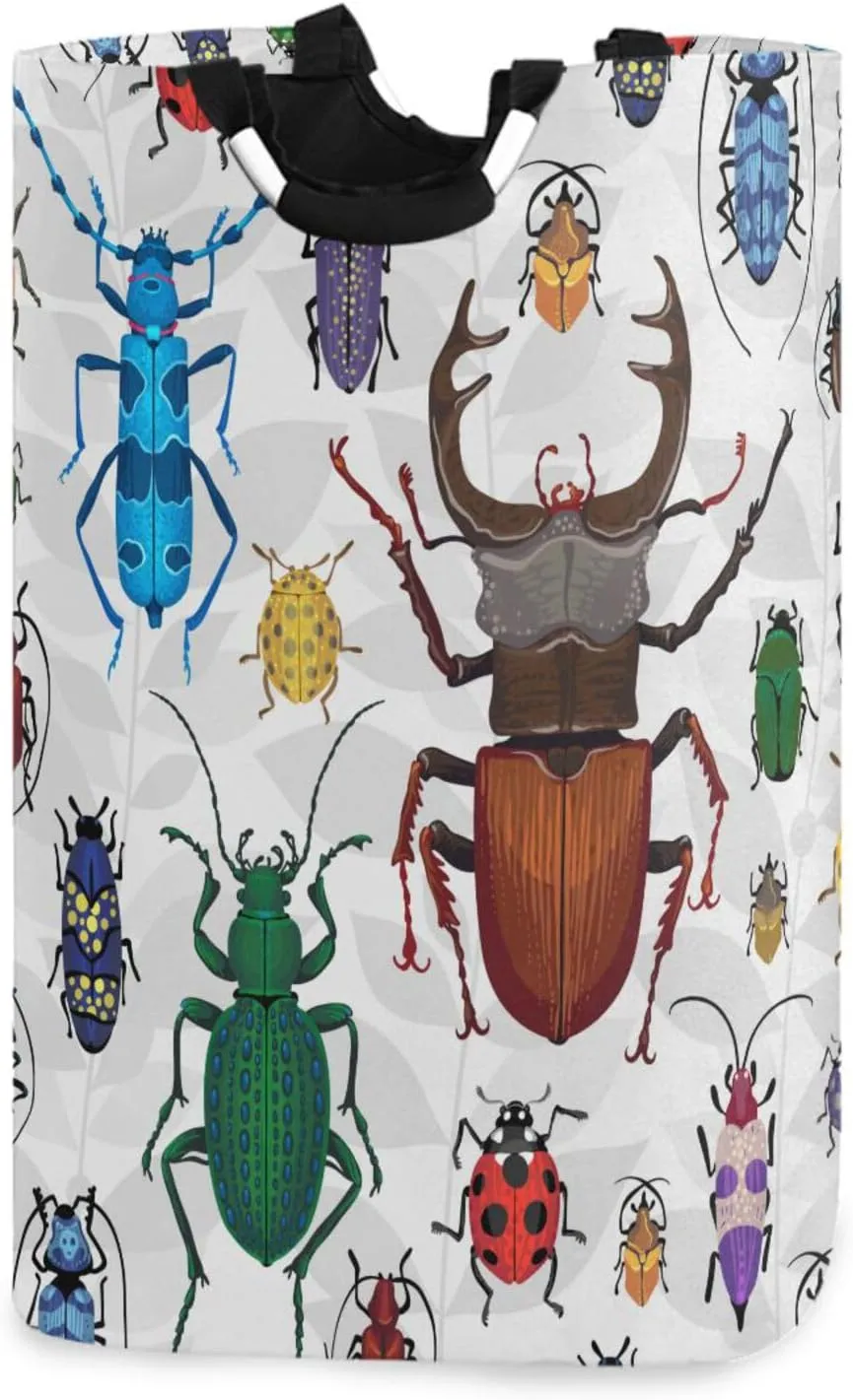 Beetles Colorful Bugs Large Laundry Baskets Washing Hamper Bag Funny Animals Dirty Clothes Storage Bin Toy book Clothing Holder With Handles For Home Bathroom Bedroom 50L