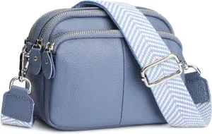 befen Small Genuine Leather Camera Crossbody Bags for Women Triple Zip Cross Body Purses Handbag with Wide Strap