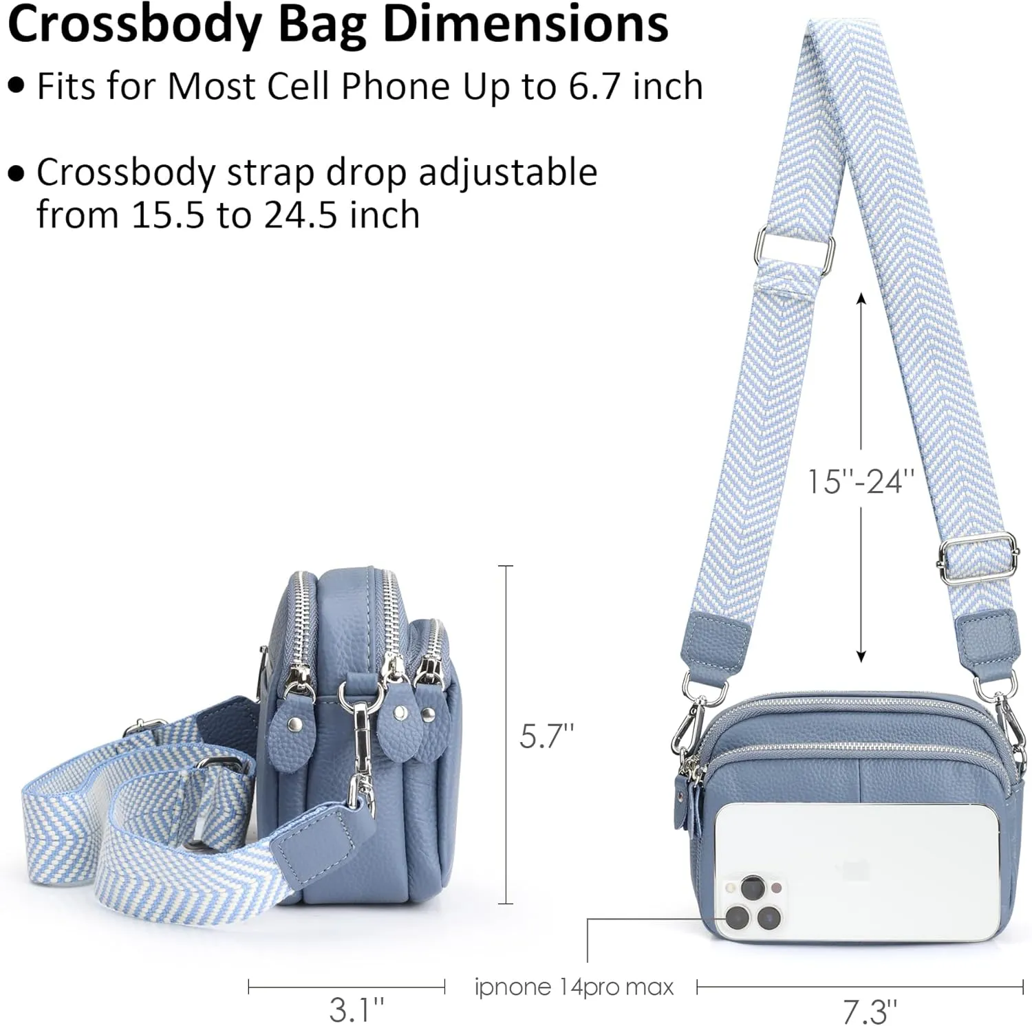 befen Small Genuine Leather Camera Crossbody Bags for Women Triple Zip Cross Body Purses Handbag with Wide Strap