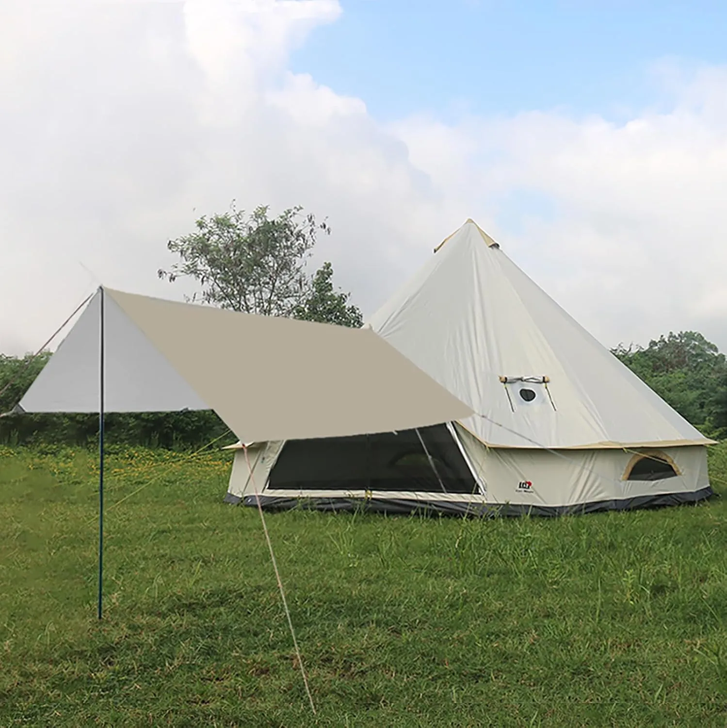 Bell Tent Set with Tent Tarp for 4 Season Camping, 300D Oxford Waterproof Yurt Tents with Porch and Top Stove Jack Living 4/6Person Family Tents