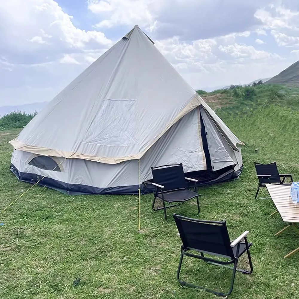 Bell Tent Set with Tent Tarp for 4 Season Camping, 300D Oxford Waterproof Yurt Tents with Porch and Top Stove Jack Living 4/6Person Family Tents