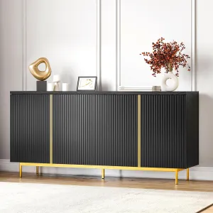 BELLEZE Sideboard Buffet Cabinet, 63" Cabinet with Fluted Decorative Doors, Modern Console Table for Dinning Room, Kitchen & Living Room - Colemen (Ebony)